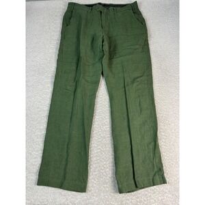 Percival Pants Mens 36 Green Linen Tailored Trouser Dress Slacks Lightweight